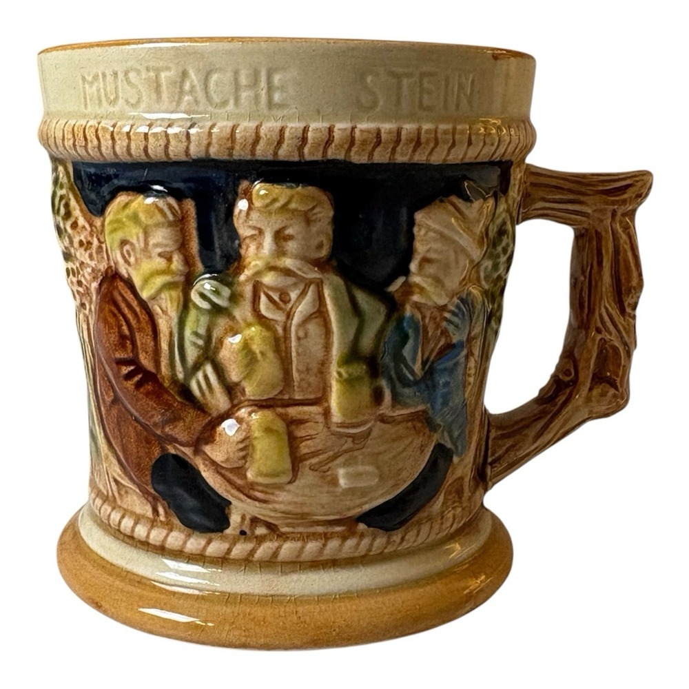Vintage Ceramic Mustache‎ Mug Featuring A Tavern Scene Stein W/Handle